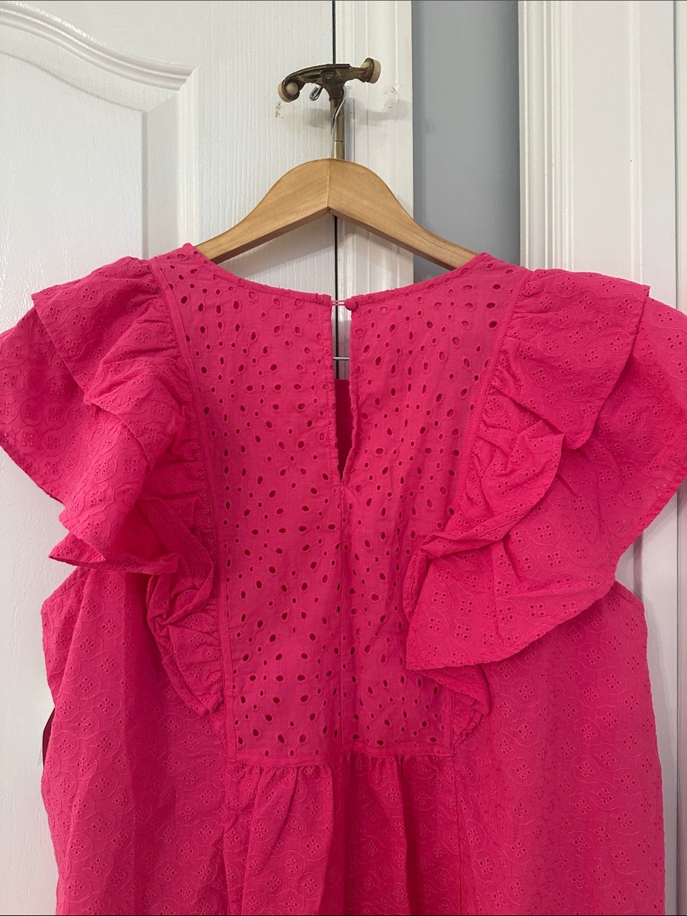 NWT 100% Cotton Bright Pink Eyelet Ruffle Dress - Picture 5 of 6